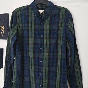 mens weatherproof vintage woven button shirt tartan plaid green blue Size M
